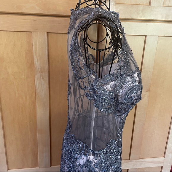 Dave & Johnny intricately lace and bling detail mesh short sleeve Dress size 7 - Picture 6 of 16